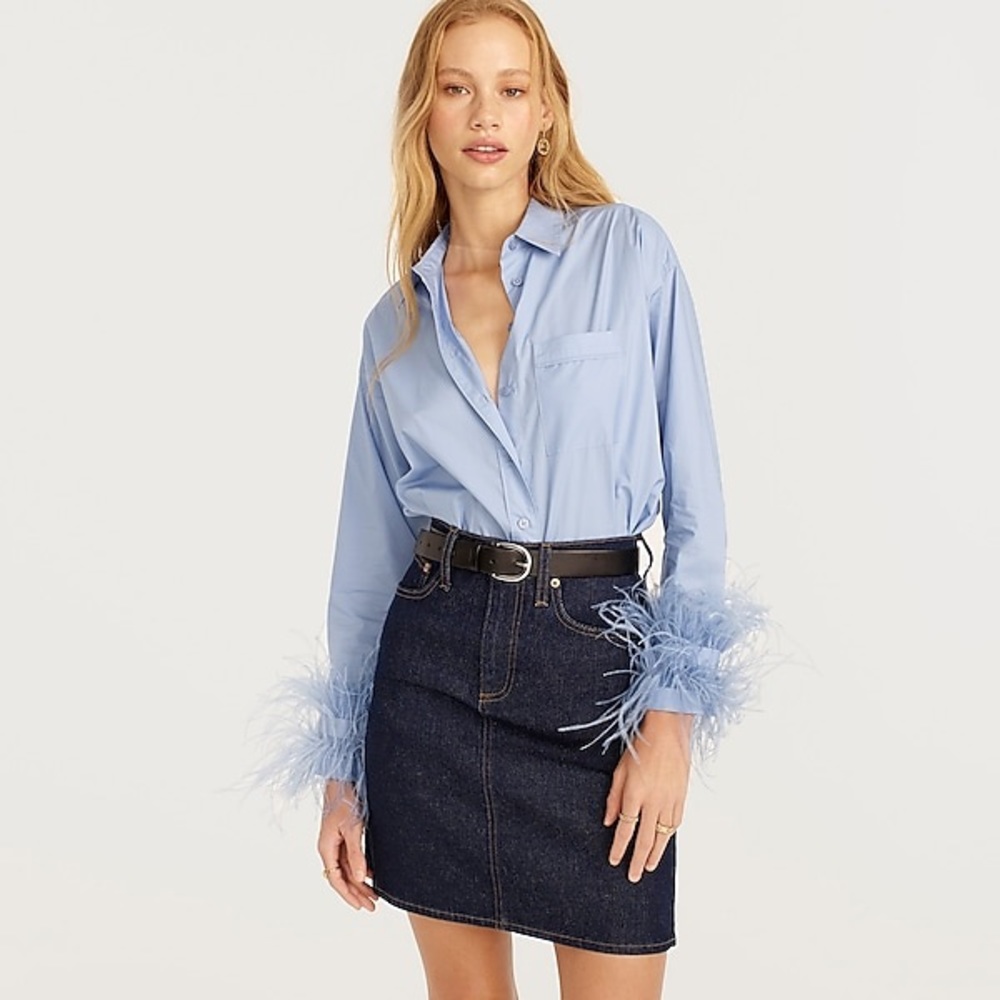 J. Crew - Feather-trim cotton poplin button-up shirt with collar